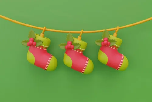 三维渲染可爱卡通袜子圣诞节礼盒装饰品元素高清图片素材