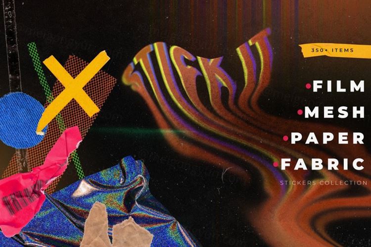 贴纸撕裂边纸张塑料薄膜不干胶抽象拼贴设计元素合辑 Stick