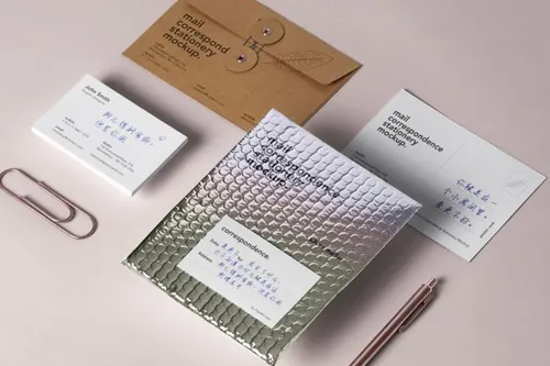 企业品牌信封样机模板 Psd Mailing Correspondence Mockup