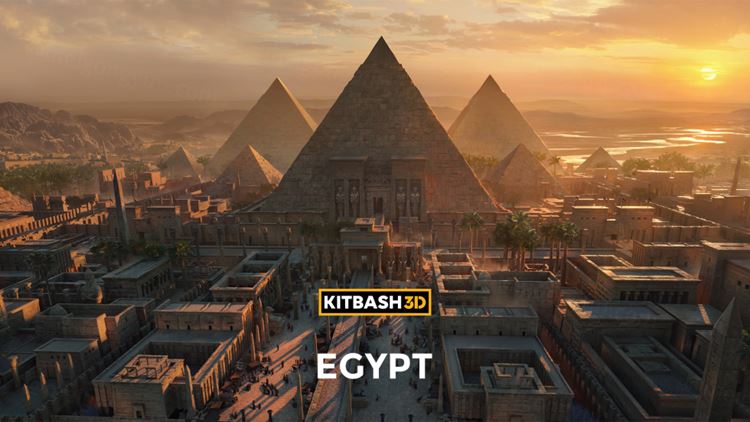 尼罗河古埃及金字塔寺庙狮身人面像历史建筑场景3D模型设计素材