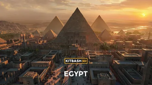 尼罗河古埃及金字塔寺庙狮身人面像历史建筑场景3D模型设计素材