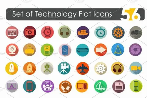 技术主题的扁平化图标 56 technology flat icons