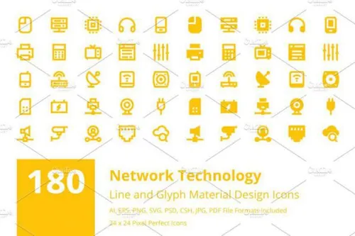 风格的180个网络技术图标Network Technology Material