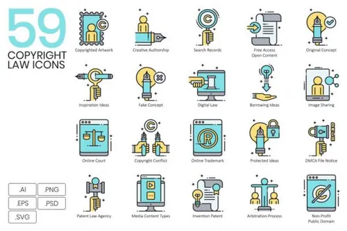 59种时尚简约高端的知识产权法律图标icon大集合