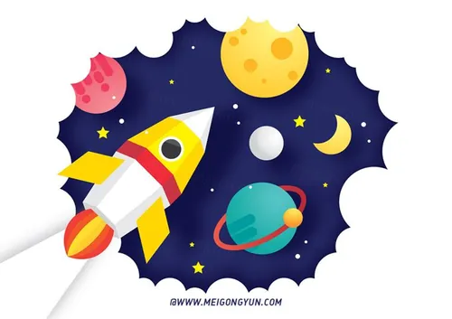 扁平化宇宙空间星空星球月亮折纸效果矢量插图