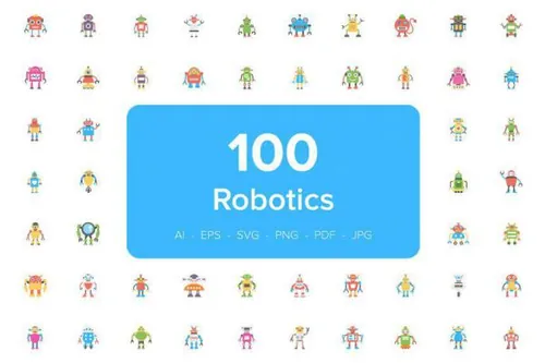 扁平化的机器人图标 100 Robotics Flat Icons