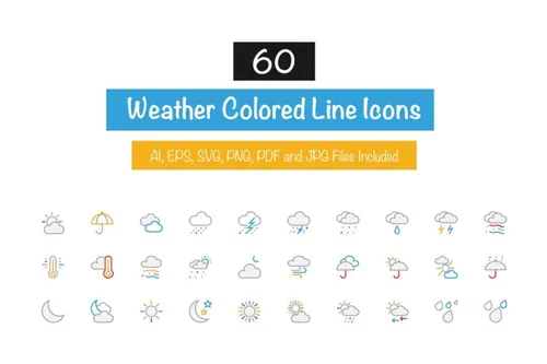 天气图标 60 Weather Colored Line Icons
