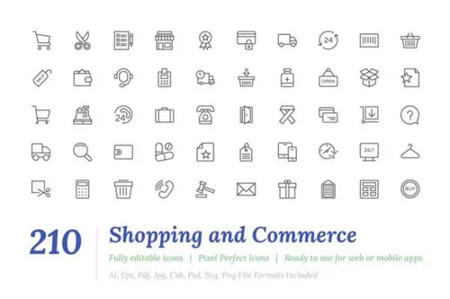 购物线图标 210 Shopping Line Icons