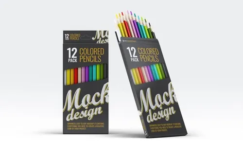 12色彩色铅笔包装样机模板 Colored Pencils 12 Pack Mock-Up