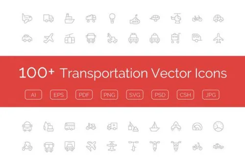 可爱的交通主题图标 100  Transportation Vector Ico