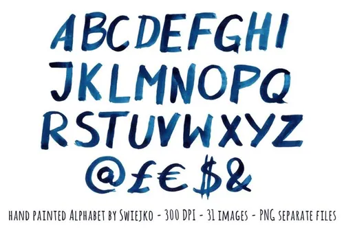 手绘水彩字母Watercolor Indigo Alphabet