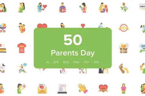 关于父母的扁平化风格图标 50 Flat Icons of Parents Da