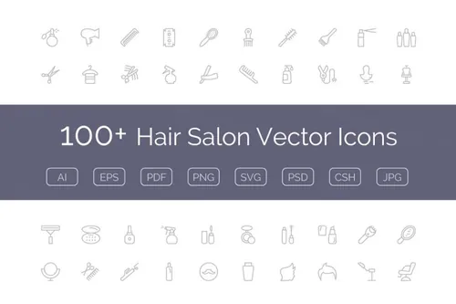 理发美发沙龙图标 100  Hair Salon Vector Icons