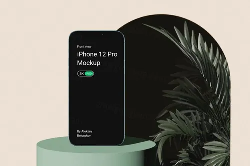 苹果iPhone 12手机UI界面贴图展示样机模板 iPhone 12 Pro With Plant Mockup V1