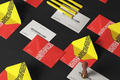 信封明信片设计提案样机PSD模板 Psd Envelope Mockup Invitation Set