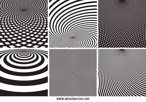 6款抽象几何不规则矢量图案图形形状元素Abstract Monochrome Psychedelic Circular...