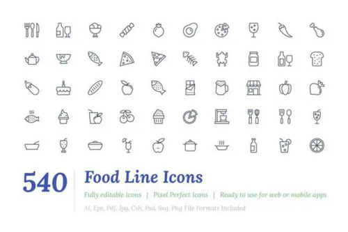 线型食物图标 540 Food Line Icons