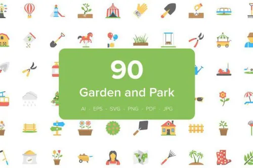 90个花园扁平化图标 90 Garden and Park Flat Icons