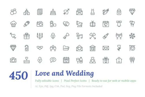 婚礼和爱情主题图标 450 Love and Wedding Line Icon