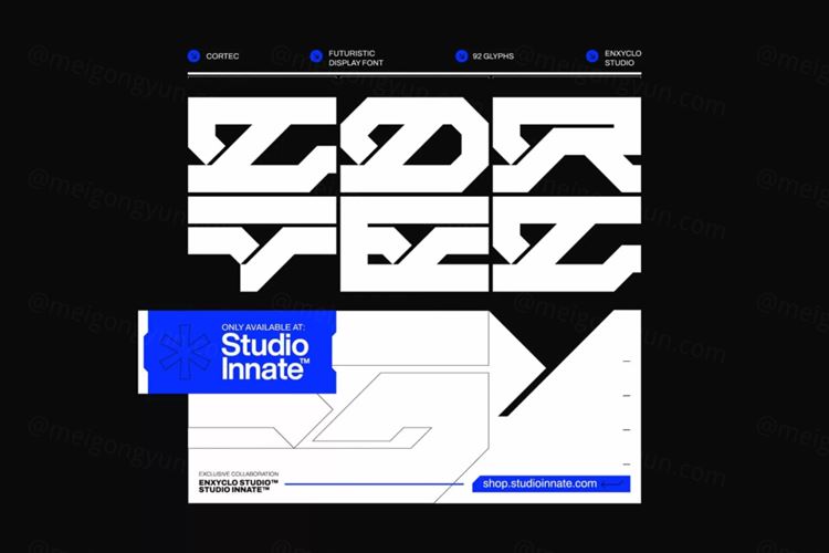 潮流复古未来派赛博朋克机能科幻风几何科技海报装饰英文字体 E