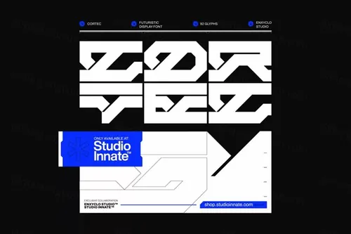 潮流复古未来派赛博朋克机能科幻风几何科技海报装饰英文字体 E