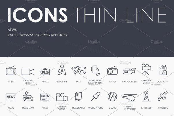 新闻主题图标 News thinline icons