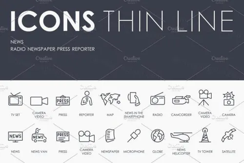 新闻主题图标 News thinline icons