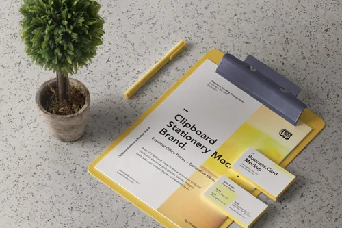 超逼真剪贴板展示样机模版 Psd Clipboard Stationery Mockup Brand