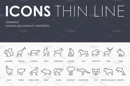 哺乳动物细线图标 Mammals thinline icons