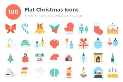 扁平化圣诞节图标 100 Flat Christmas Icons