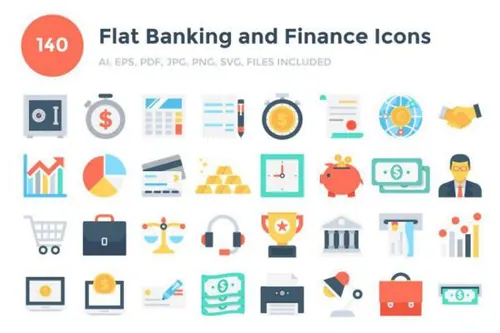 扁平化银行金融图标 140 Flat Banking and Finance I