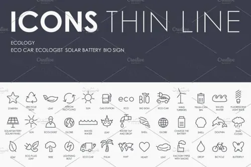 生态细线图标 Ecology thinline icons
