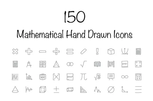 数学手绘图标 150 Mathematical Hand Drawn Icons