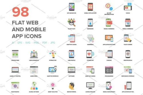 扁平化的网页和APP图标 98 Flat Web and Mobile App