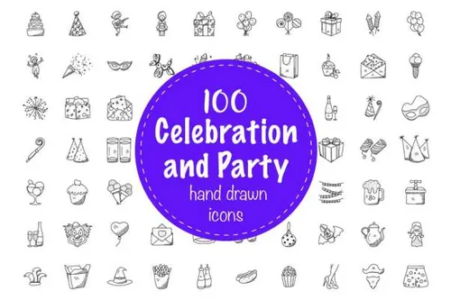 圣诞节盛会和派对图标 100 Celebration and Party Doo