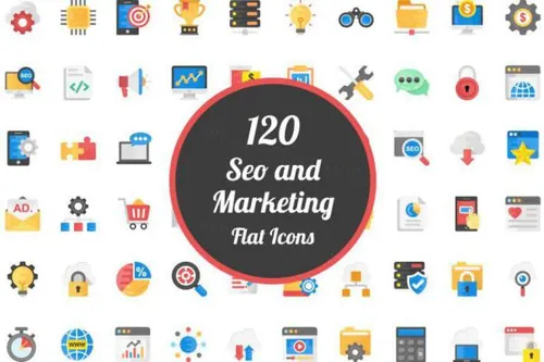 关于SEO和市场营销主题的图标 Flat Icons on SEO and Ma