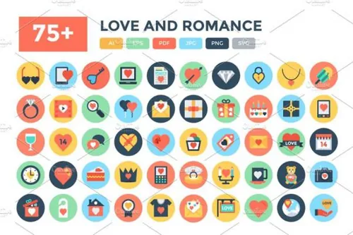 关于爱与浪漫的图标 75  Flat Love and Romance Icon