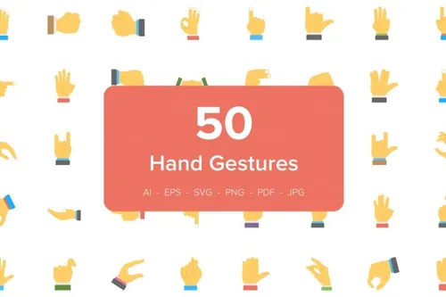 手势扁平化图标 50 Hand Gesture Flat Icons Set