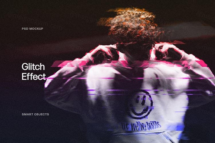 新潮流独特渐变故障艺术线条切割照片效果PSD模板 Gradi