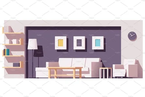 矢量低聚客厅插画素材Vector living room