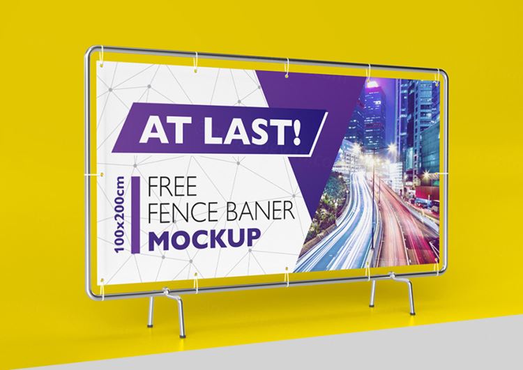 广告展架模型PSD贴图模板Fence banner mockup