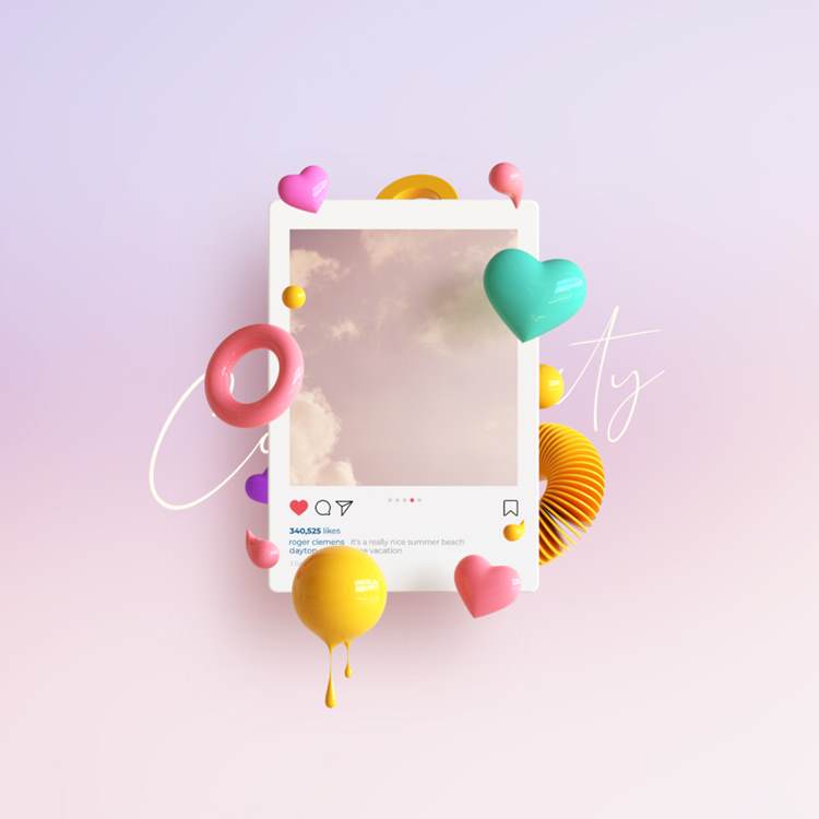 SNS社交网络Ins评论点赞留言通讯3D合成样机PSD模板