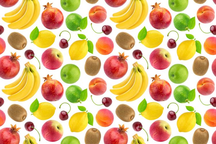 新鲜猕猴桃香蕉桃子柠檬夏季水果无缝拼接图案JPEG高清背景素