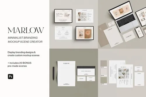 高端极简优雅的品牌企业VI设计贴图展示样机模板 Brandi