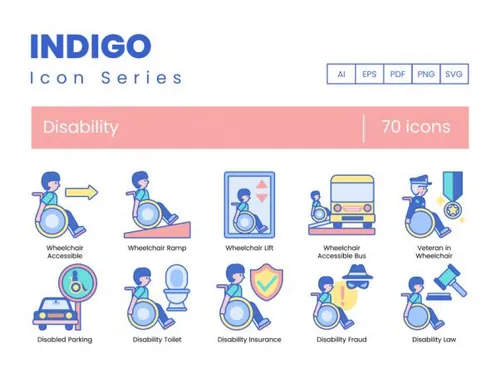 70个残疾人盲人医疗保健学习等行为活动图标合集 Disability Icons