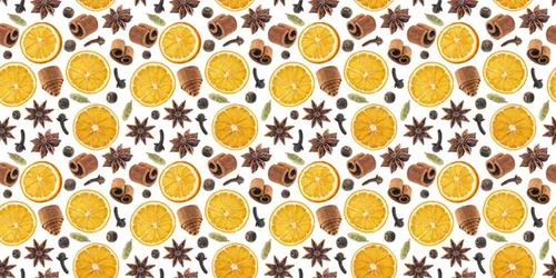 柠檬片八角桂皮调料无缝拼接图案JPEG高清背景素材