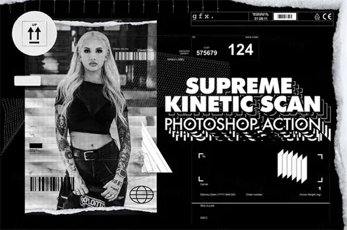 动态排版美学复古做旧垃圾半色调图片效果PS动作 Supreme Kin