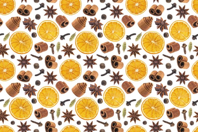 柠檬片八角桂皮调料无缝拼接图案JPEG高清背景素材