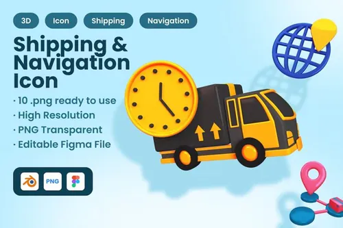 三维渲染卡通快递运输地图导航定位坐标3D插画素材 3D Sh