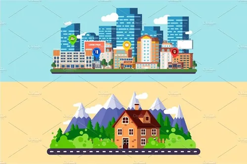 城市和森林景观插图设计素材City and Forest Skyline